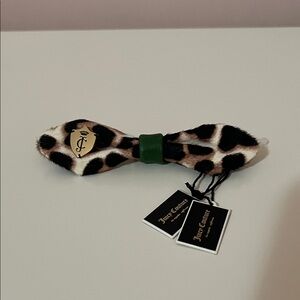 Juicy Couture Black Label Leopard Bow Hair Tie Gold Emblem NWT